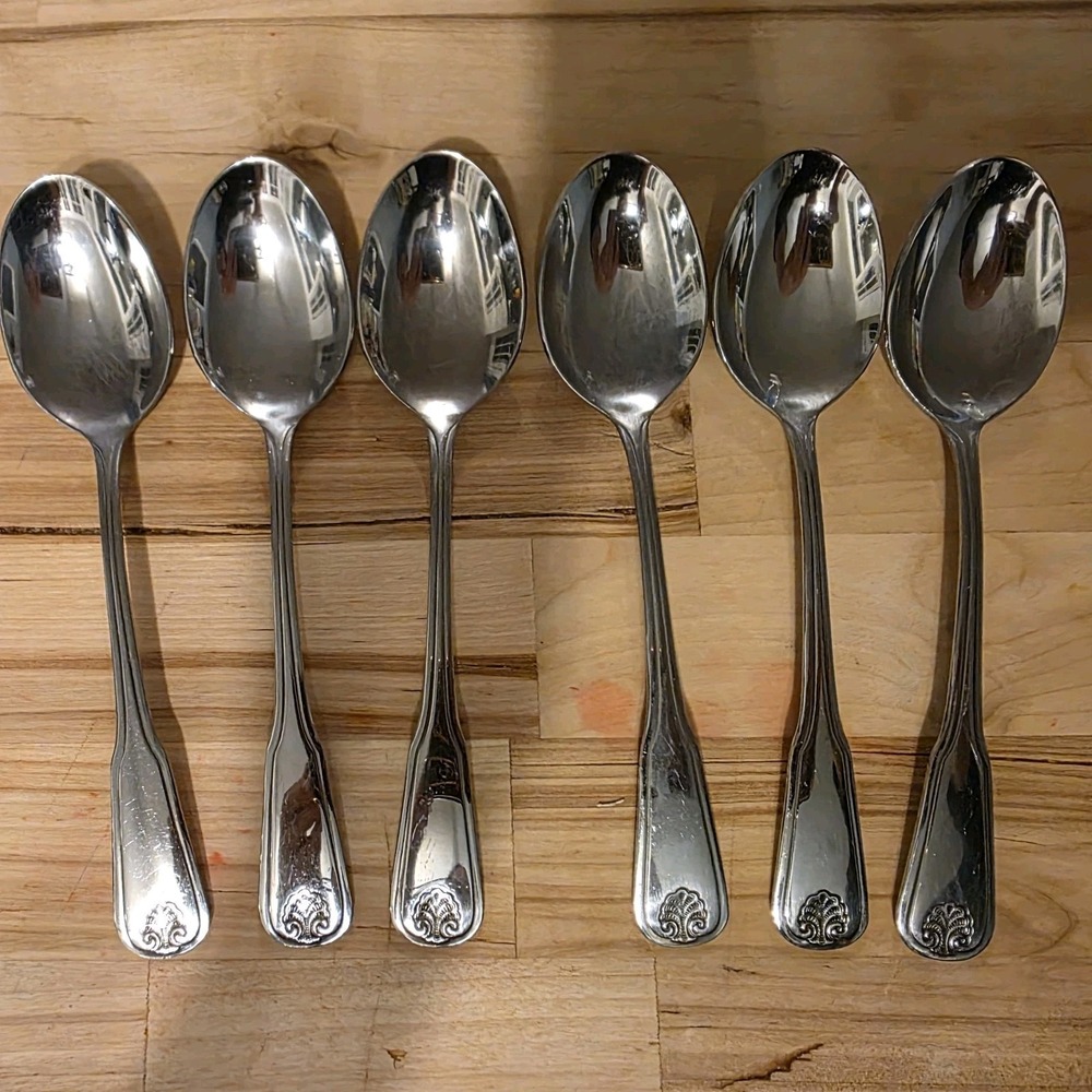 WM A ROGERS c1991 COLONIAL MOOD DELUXE STAINLESS 6 PLACE/ OVAL TEA SPOONS - Picture 1 of 3